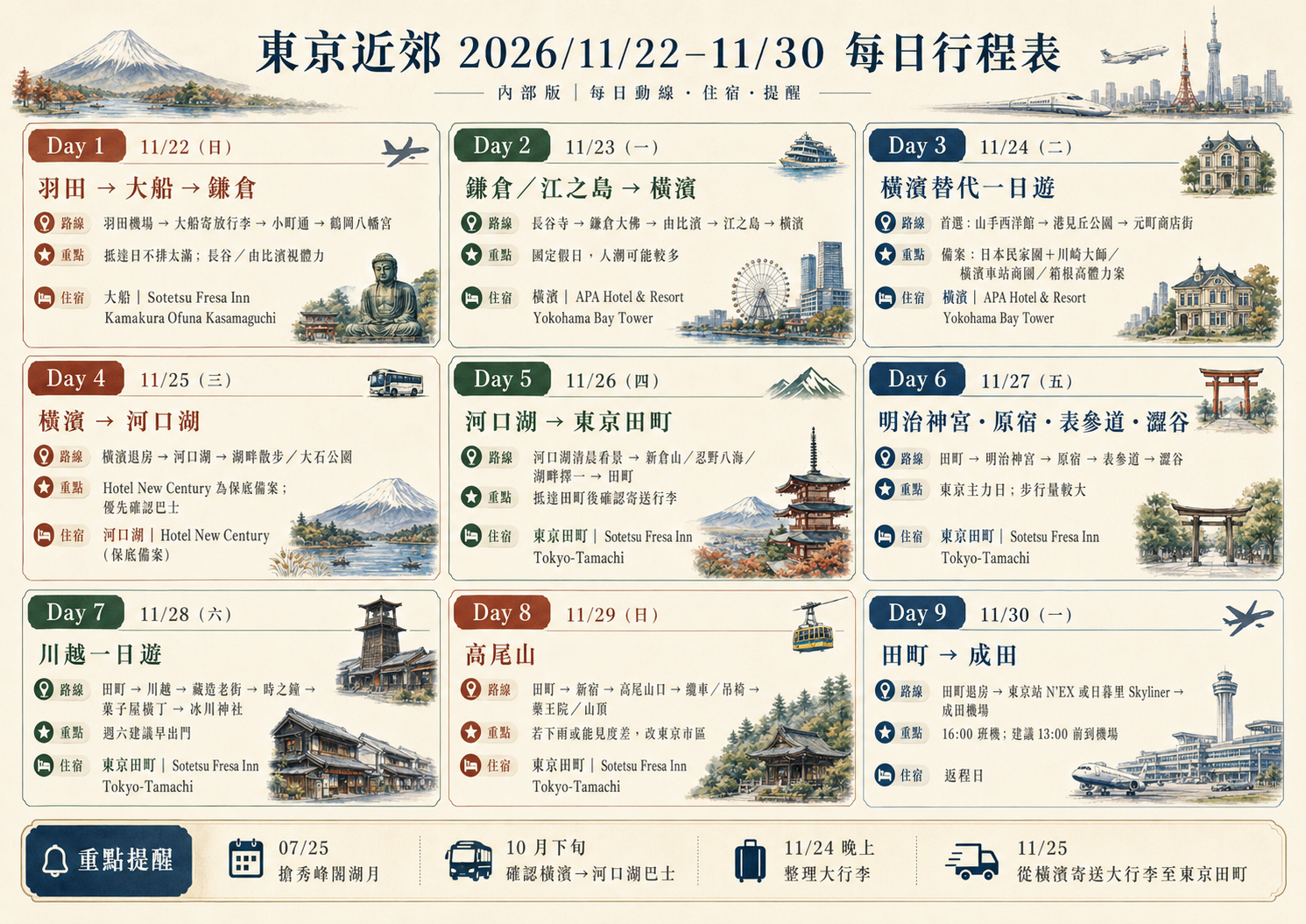 東京近郊每日行程表