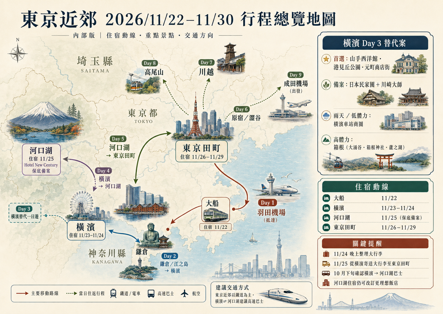東京近郊行程總覽地圖